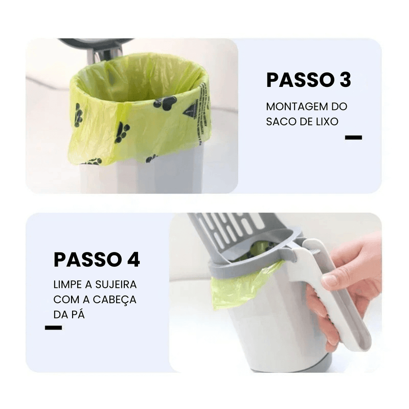 Pá de Limpeza para Cães e Gatos com Reservatório e Sacos Refil