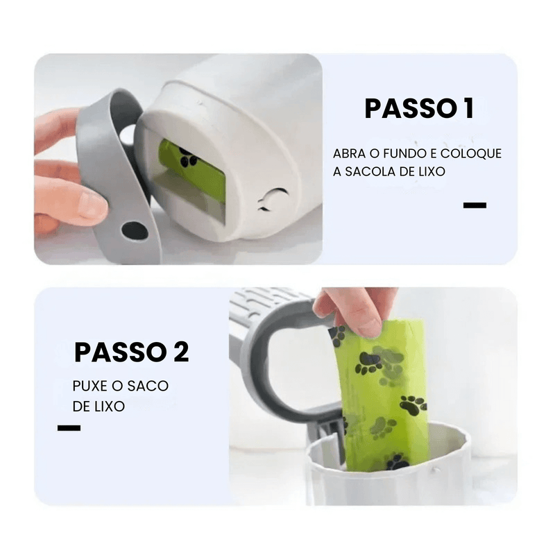 Pá de Limpeza para Cães e Gatos com Reservatório e Sacos Refil