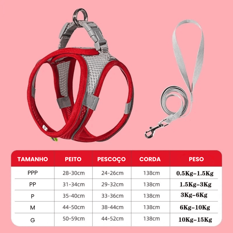 Coleira Peitoral Ajustável com Guia