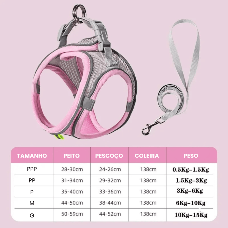 Coleira Peitoral Ajustável com Guia
