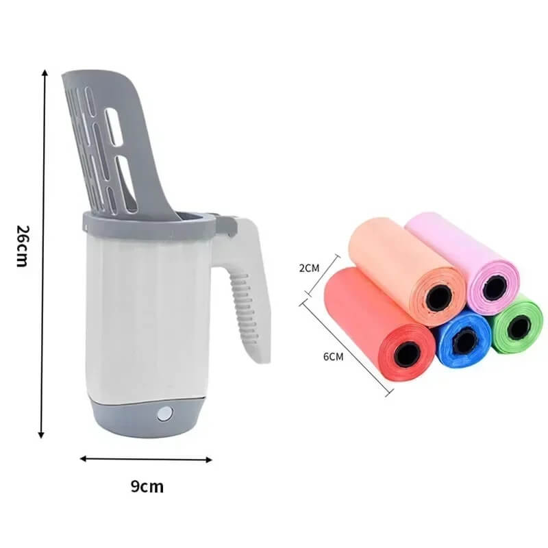 Pá de Limpeza para Cães e Gatos com Reservatório e Sacos Refil